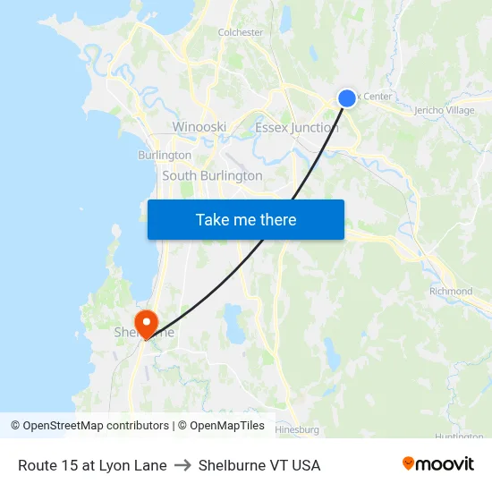 Route 15 at Lyon Lane to Shelburne VT USA map