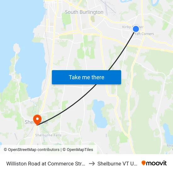 Williston Road at Commerce Street to Shelburne VT USA map