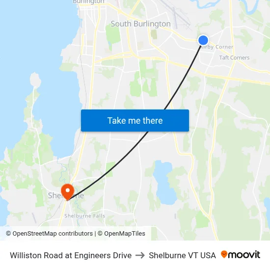 Williston Road at Engineers Drive to Shelburne VT USA map