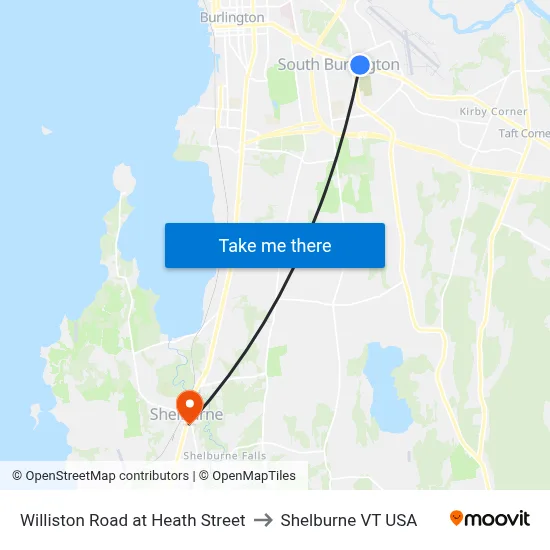 Williston Road at Heath Street to Shelburne VT USA map