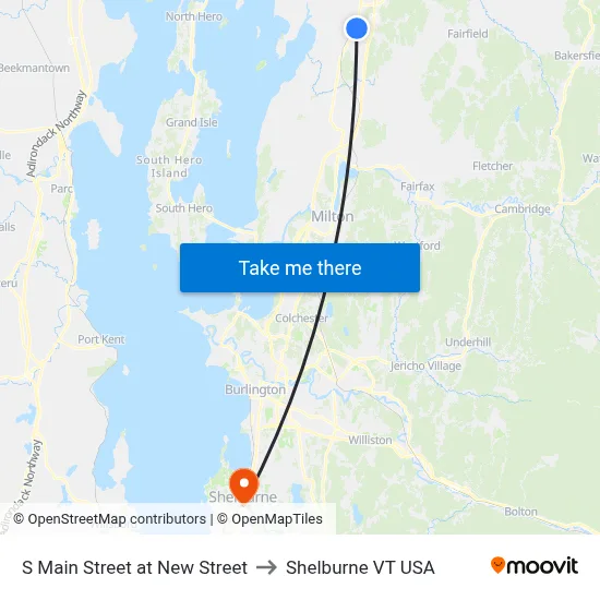 S Main Street at New Street to Shelburne VT USA map