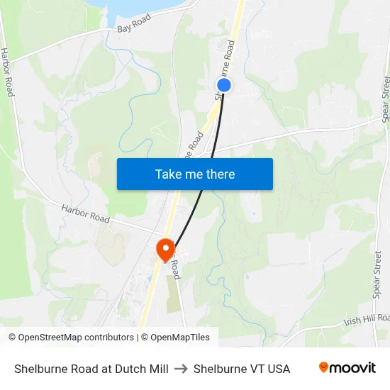 Shelburne Road at Dutch Mill to Shelburne VT USA map