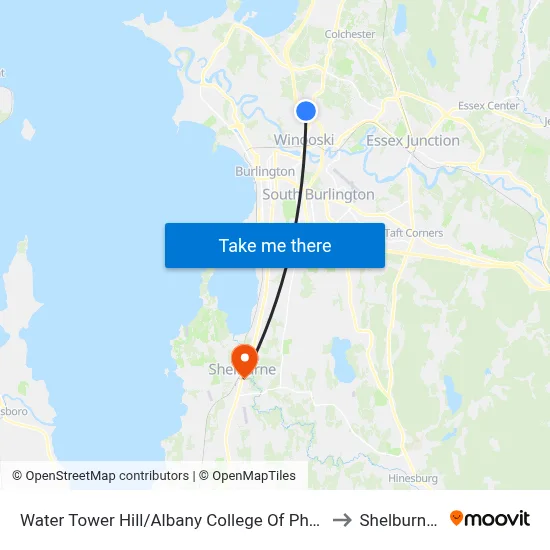 Water Tower Hill/Albany College Of Pharmacy And Health Sciences to Shelburne VT USA map