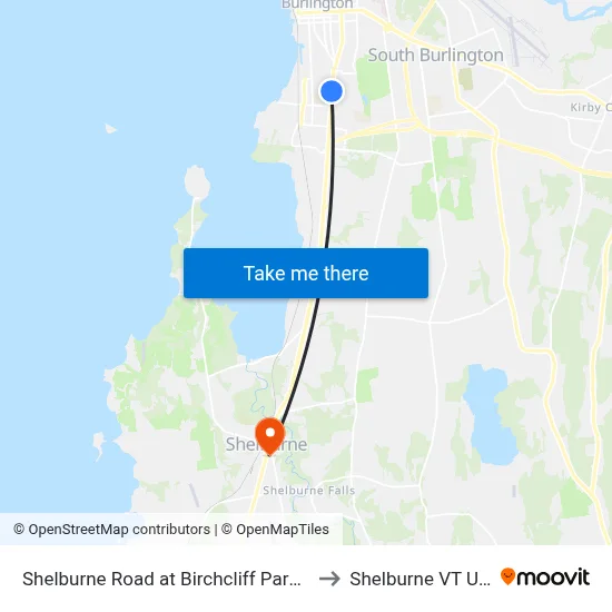Shelburne Road at Birchcliff Parkway to Shelburne VT USA map