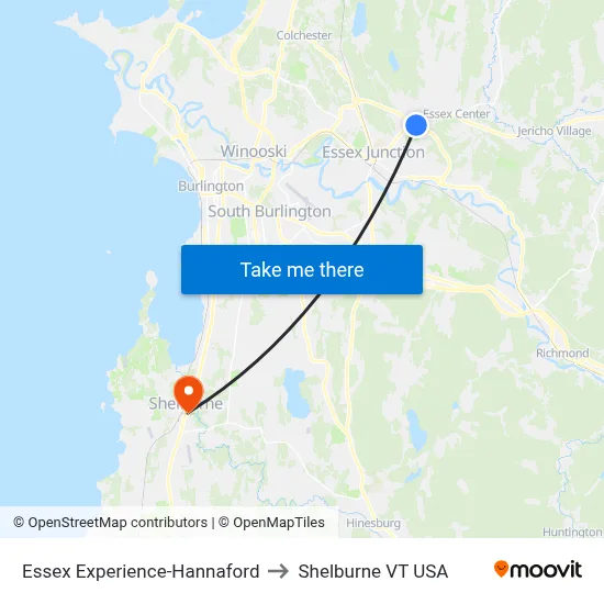 Essex Experience-Hannaford to Shelburne VT USA map
