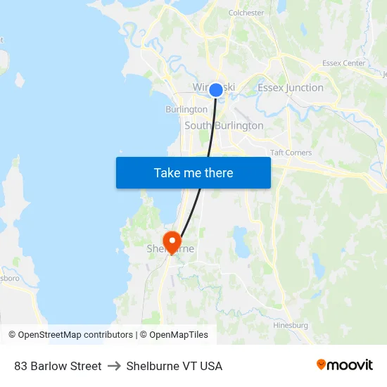 83 Barlow Street to Shelburne VT USA map