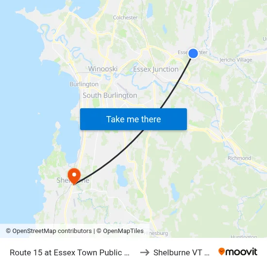 Route 15 at Essex Town Public Works to Shelburne VT USA map