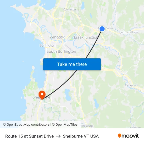 Route 15 at Sunset Drive to Shelburne VT USA map