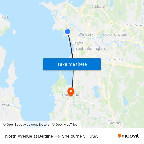 North Avenue at Beltline to Shelburne VT USA map