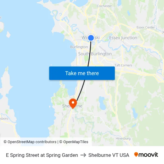 E Spring Street at Spring Garden to Shelburne VT USA map