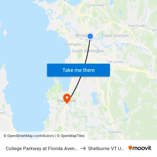 College Parkway at Florida Avenue to Shelburne VT USA map