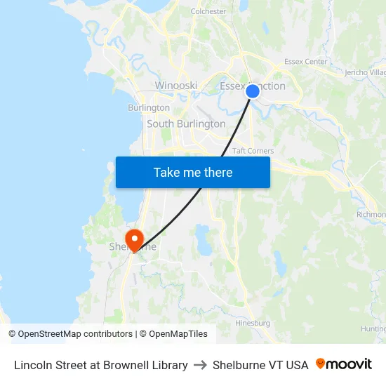 Lincoln Street at Brownell Library to Shelburne VT USA map