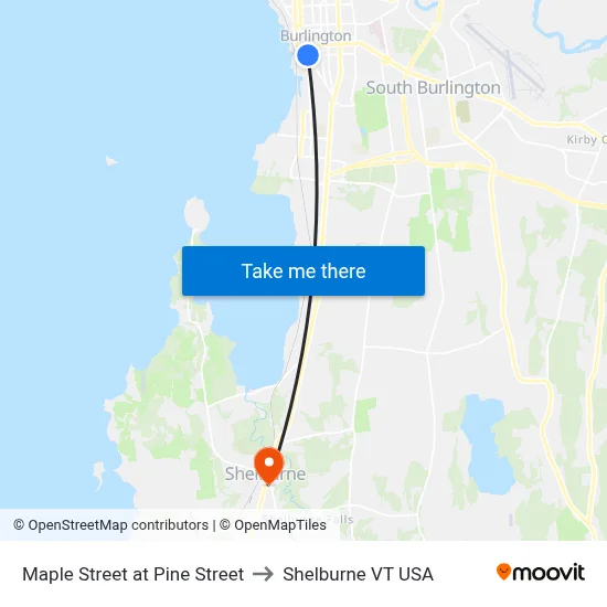 Maple Street at Pine Street to Shelburne VT USA map