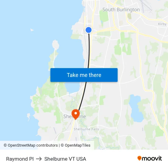 Raymond Pl to Shelburne VT USA map