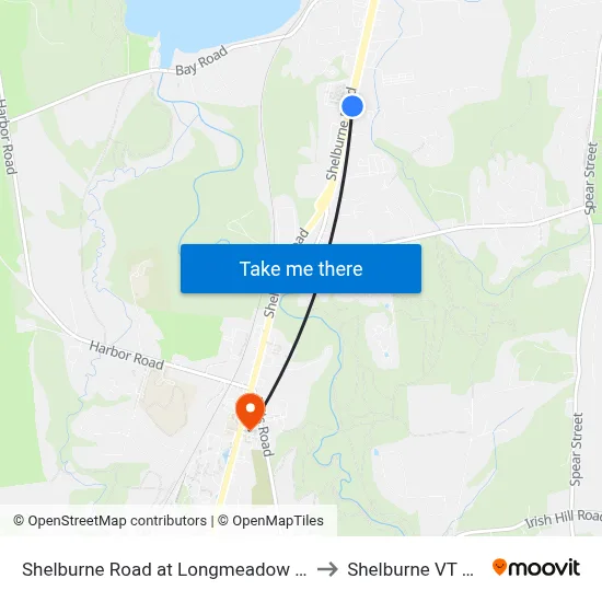 Shelburne Road at Longmeadow Drive to Shelburne VT USA map