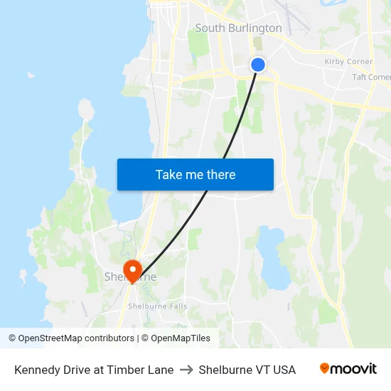 Kennedy Drive at Timber Lane to Shelburne VT USA map