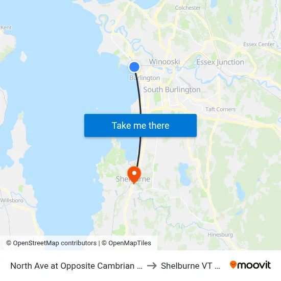 North Ave at Opposite Cambrian Rise to Shelburne VT USA map