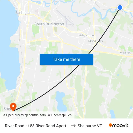 River Road at 83 River Road Apartments to Shelburne VT USA map