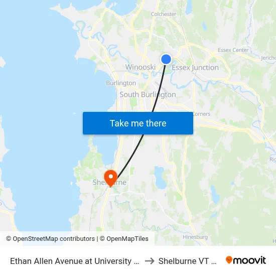 Ethan Allen Avenue at University Lane to Shelburne VT USA map