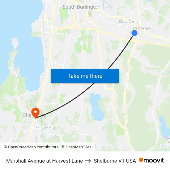 Marshall Avenue at Harvest Lane to Shelburne VT USA map