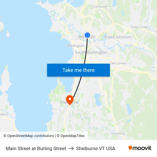 Main Street at Burling Street to Shelburne VT USA map