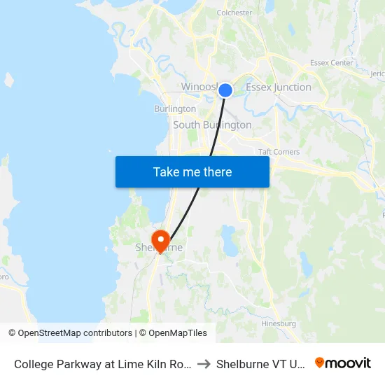 College Parkway at Lime Kiln Road to Shelburne VT USA map