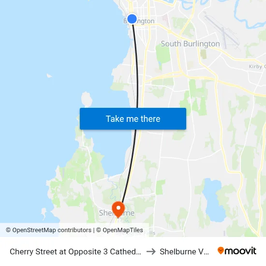 Cherry Street at Opposite 3 Cathedral Square to Shelburne VT USA map