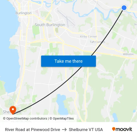 River Road at Pinewood Drive to Shelburne VT USA map