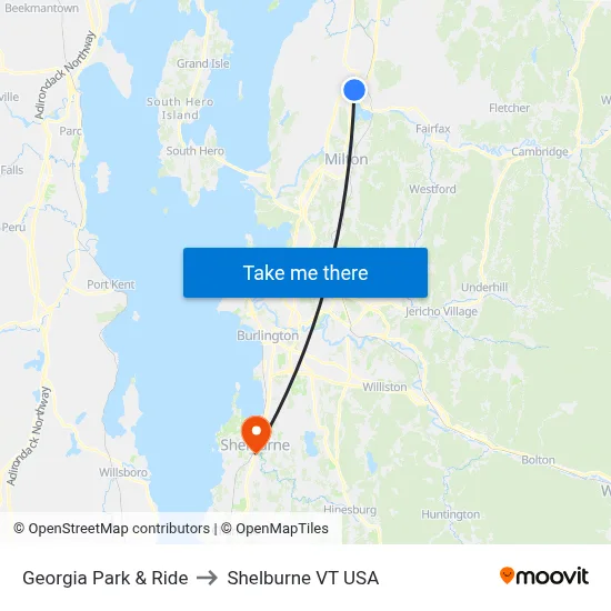 Georgia Park & Ride to Shelburne VT USA map