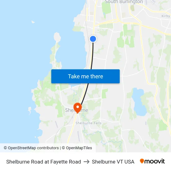 Shelburne Road at Fayette Road to Shelburne VT USA map