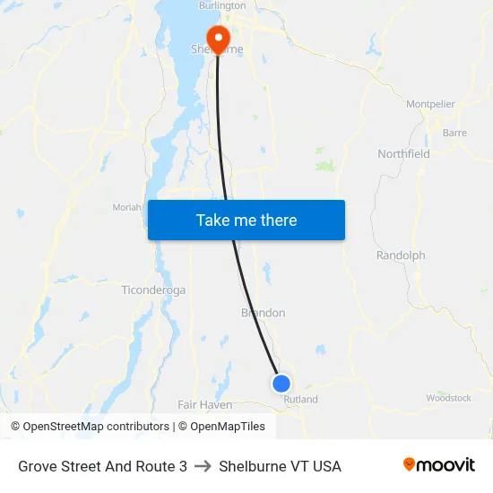 Grove Street And Route 3 to Shelburne VT USA map