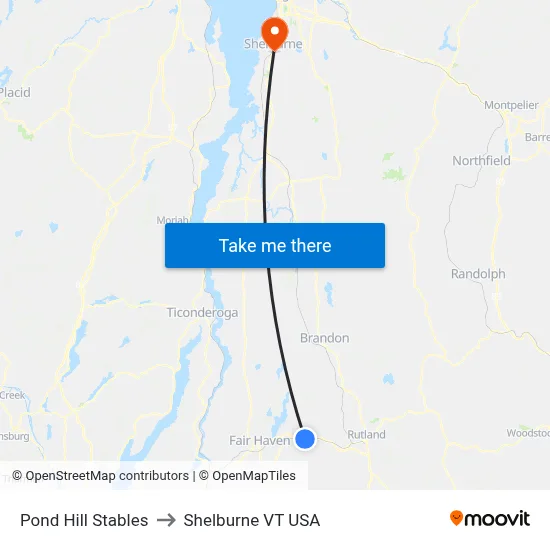 Pond Hill Stables to Shelburne VT USA map
