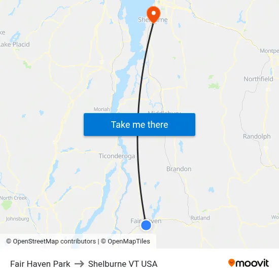 Fair Haven Park to Shelburne VT USA map