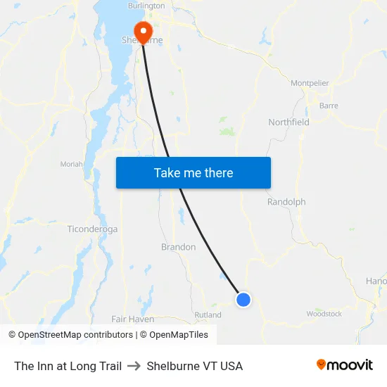 The Inn at Long Trail to Shelburne VT USA map