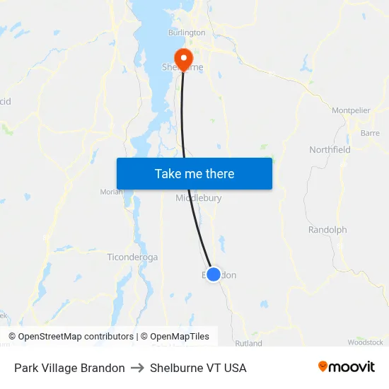 Park Village Brandon to Shelburne VT USA map