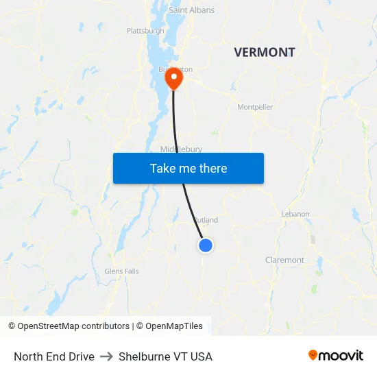 North End Drive to Shelburne VT USA map