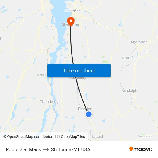 Route 7 at Macs to Shelburne VT USA map