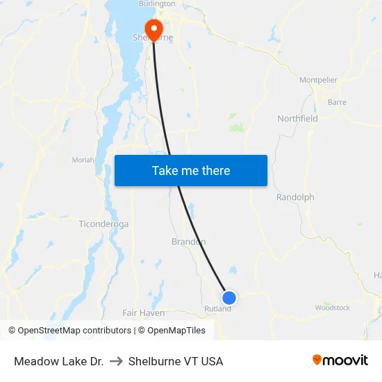 Meadow Lake Dr. to Shelburne VT USA map