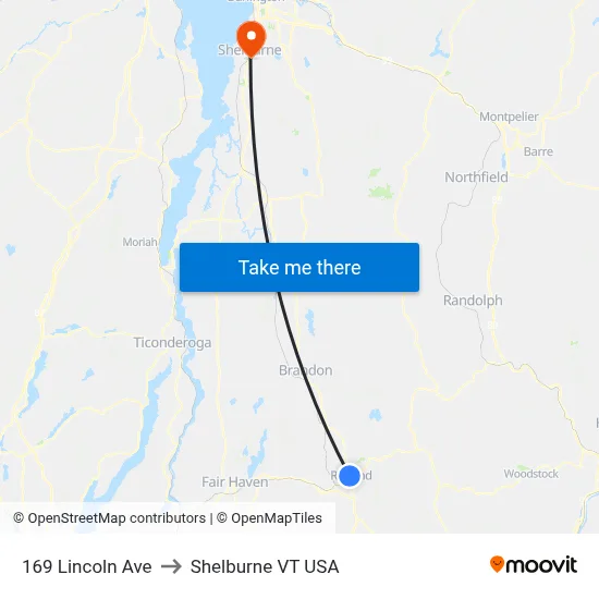 169 Lincoln Ave to Shelburne VT USA map