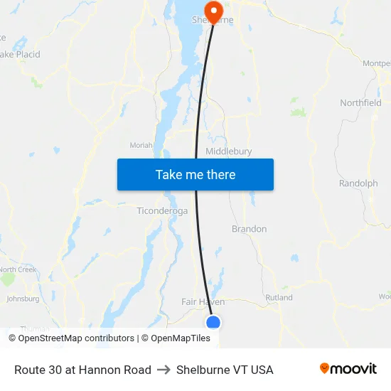Route 30 at Hannon Road to Shelburne VT USA map