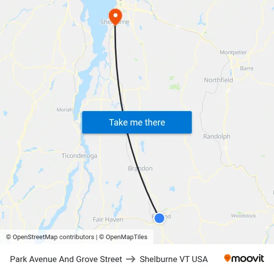 Park Avenue And Grove Street to Shelburne VT USA map