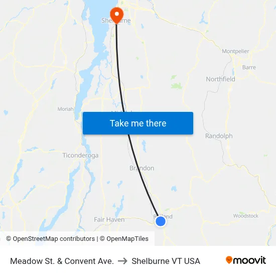Meadow St. & Convent Ave. to Shelburne VT USA map