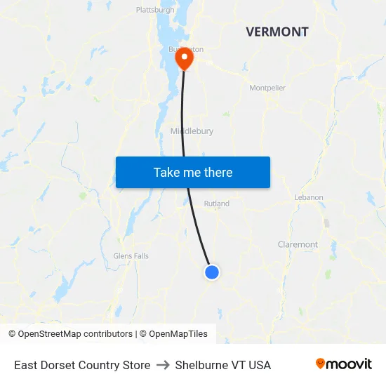 East Dorset Country Store to Shelburne VT USA map