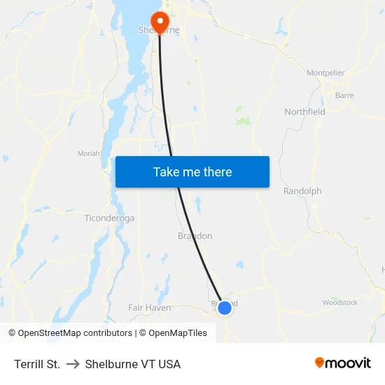 Terrill St. to Shelburne VT USA map