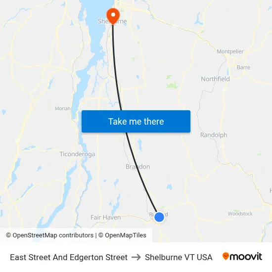 East Street And Edgerton Street to Shelburne VT USA map