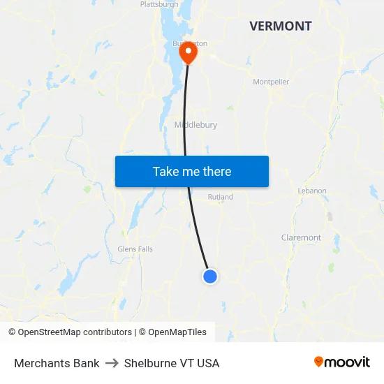 Merchants Bank to Shelburne VT USA map