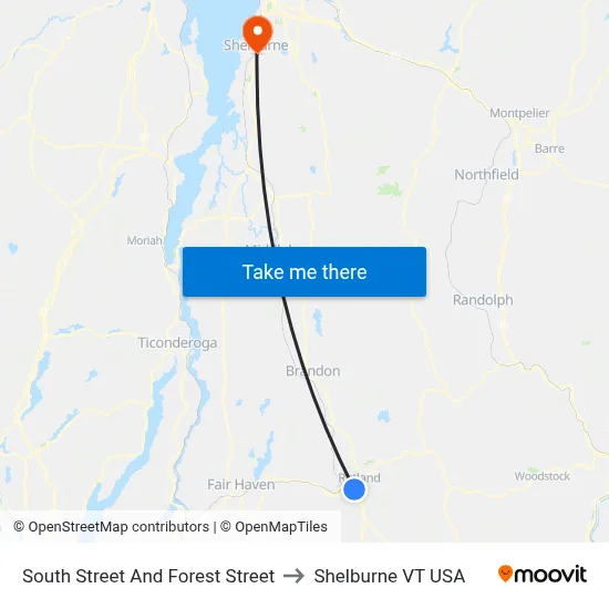 South Street And Forest Street to Shelburne VT USA map