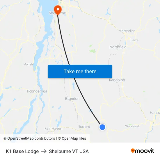 K1 Base Lodge to Shelburne VT USA map