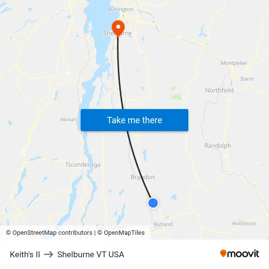 Keith's II to Shelburne VT USA map