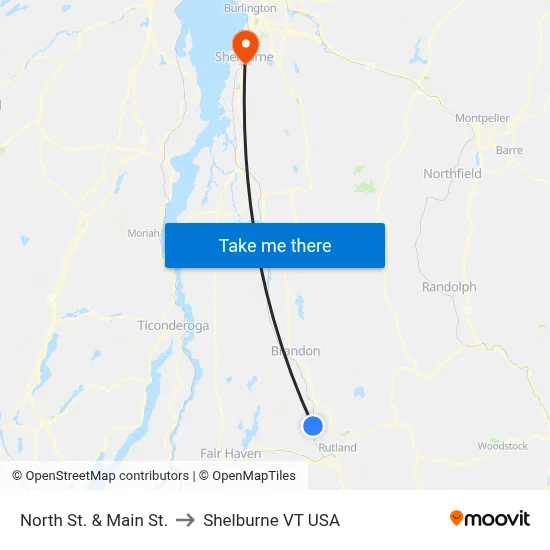 North St. & Main St. to Shelburne VT USA map